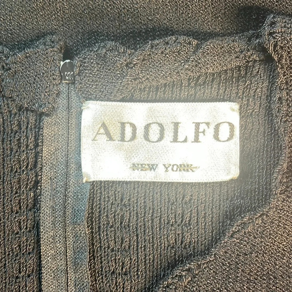 Vintage 80s ADOLFO at Saks Fifth Ave Black Knit Floral Dress Wool Blend Sz Small - Picture 10 of 13